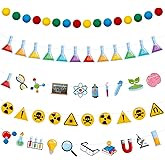Wettarn 5 Pieces Science Decorations Banner Science Party Hanging Garland Chemistry Laboratory Birthday Party Supplies Scientist Lab Theme Birthday Banners for School Classroom(Classic)