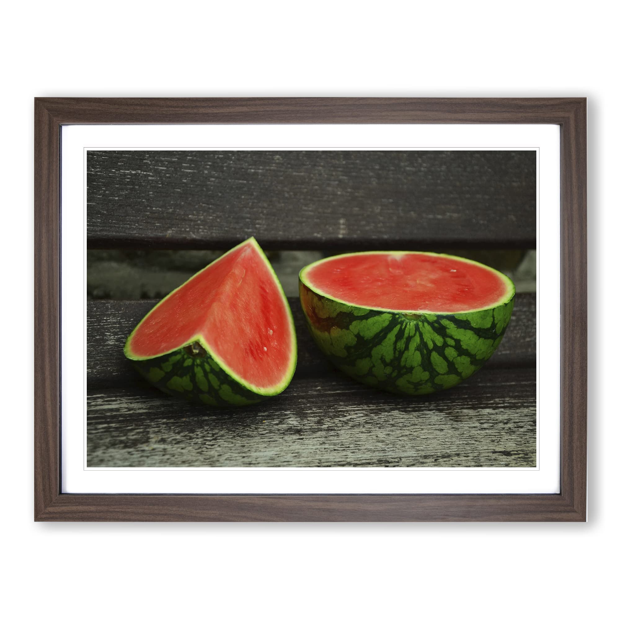 Watermelon Modern Framed Wall Art Print, Ready to Hang Picture for Living Room Bedroom Home Office Décor, Walnut A4 (34 x 25 cm)