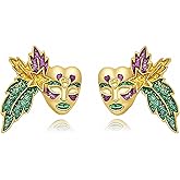 MardiGras Earrings for Women Glitter Dainty Crown Mask Tassel Stud Earrings Colorful Carnival Clown Mask Earring MardiGras Parade Outfit Gifts Accessories