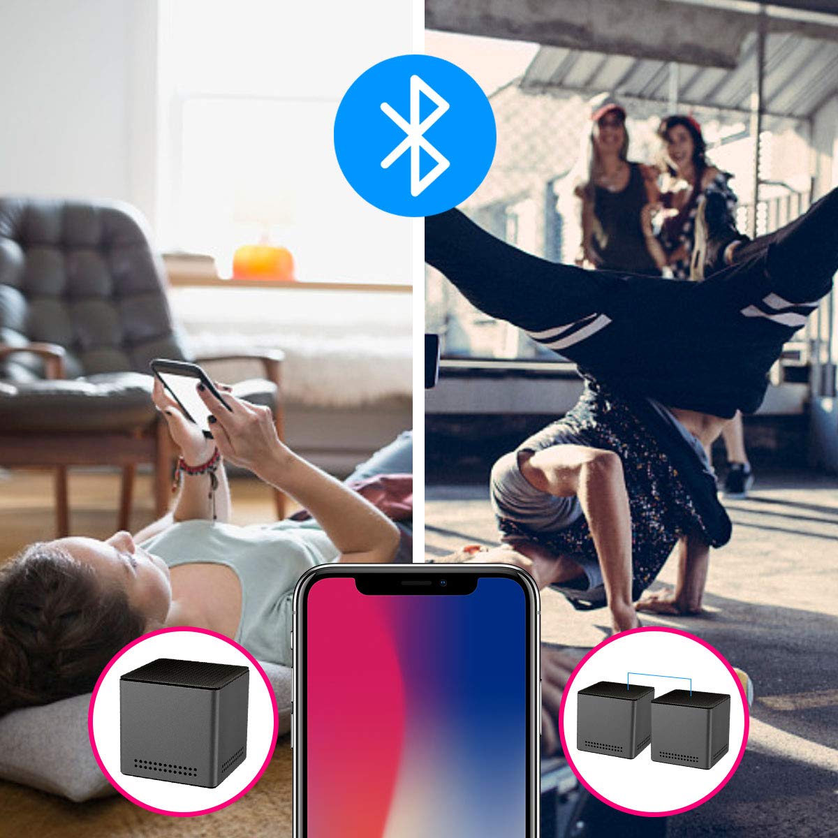 Bluetooth Speaker - 2 Packs Wireless Portable Bluetooth Speaker with Built-in Mic, Subwoofer, Enhanced Bassfor For Home | Travel | Camping | Biking | Sports | Pool | Beach | Hiking.(Gray)