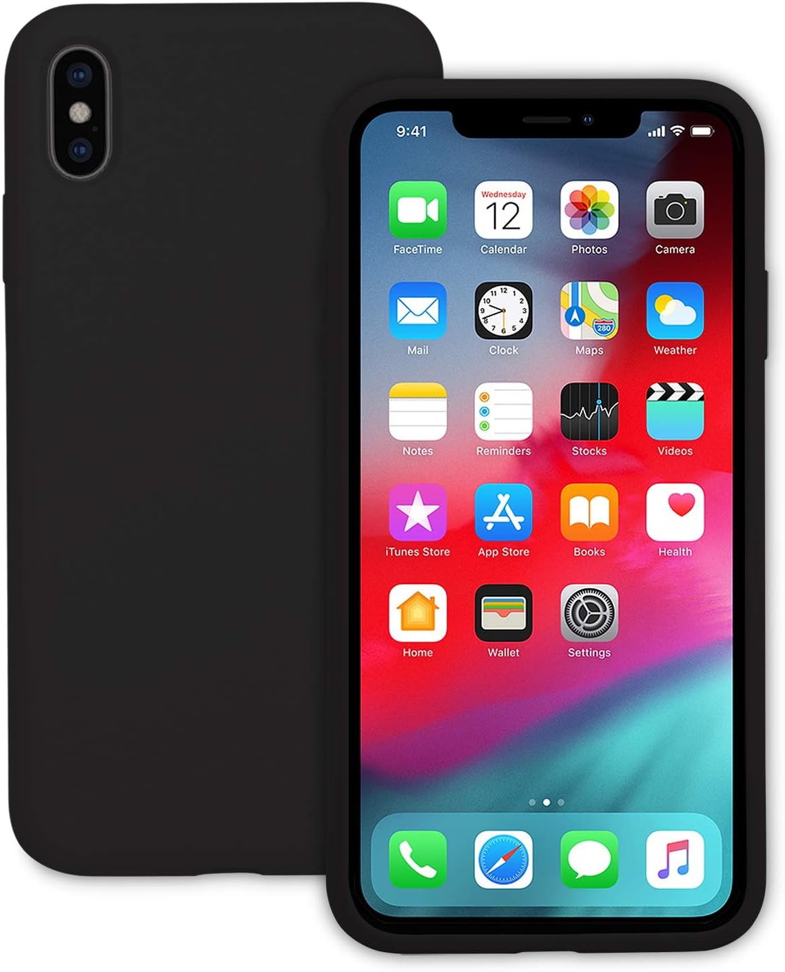 IVSUN Case for iPhone Xs Max 6.5-Inch Liquid Silicone 360 Full Protection Rubber Gel Cover Slim [ Anti-Fingerprint ] [ Scratch-Resistance ] [ Smooth Touch Feeling ] - Black