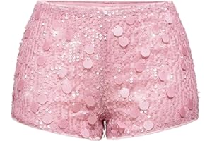 Floerns Women's Low Waist Sequin Mini Mirco Shorts Shiny Music Festival Party Club Hot Pants
