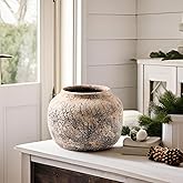 ALMA Artisanal Textured Ceramic Vases Pot|Short Wide Flower Vase for Rustic Farmhouse Home Decor|Wide Mouth Vintage Terracotta Vase Ideal for Shelf Decor Aesthetic Room