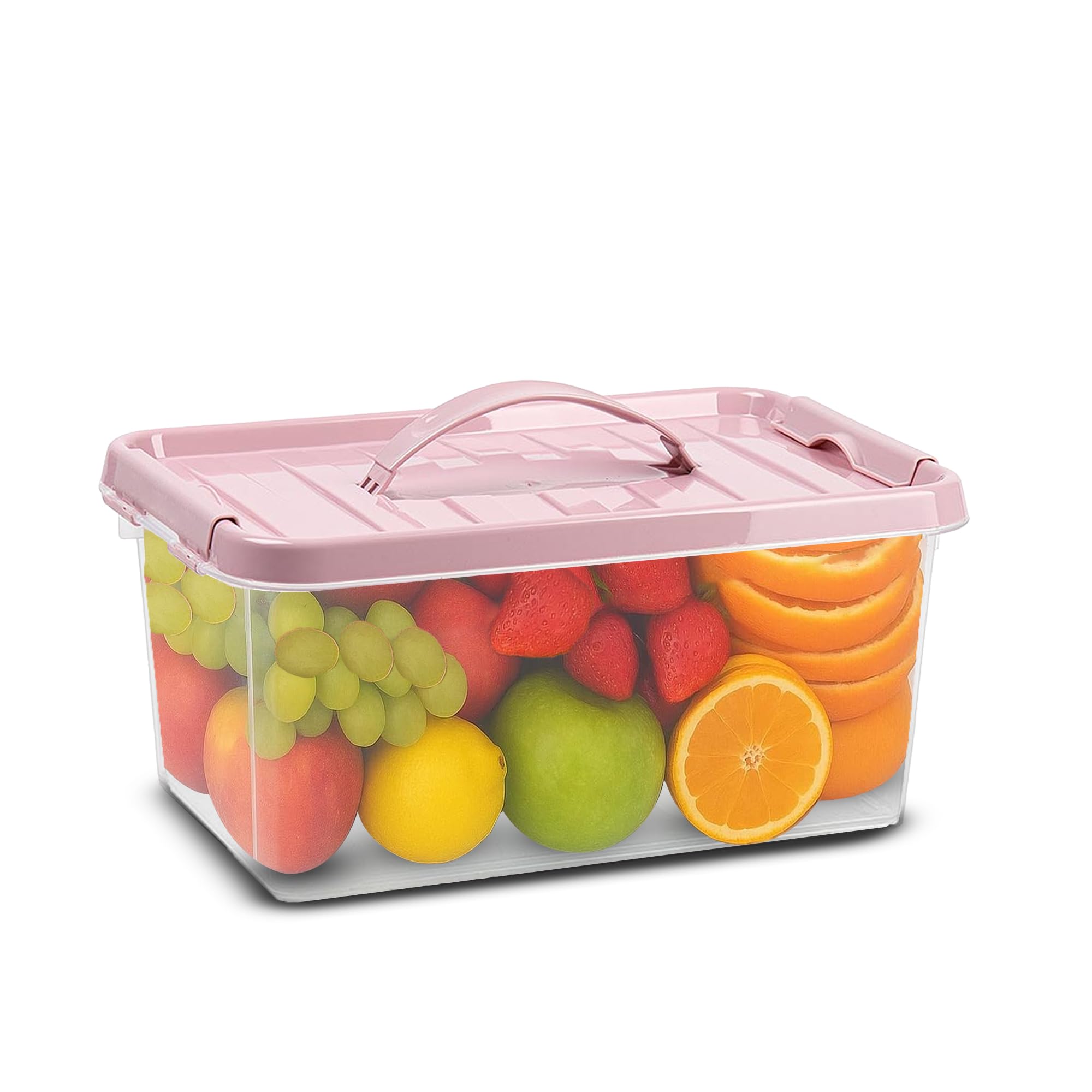 plastific Plastic Storage Box Lightweight Robust Stackable Storage Boxes with Lid, Clear Latch Boxes, Plastic Organiser, Space Saving Solution for Home Office (3.5L - Pink Lid with Handle)