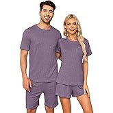 SPKPKEY Matching Pajamas for Couples Ribbed Knit Lounge Set Soft Short Sleeve 2 Pieces Sleepwear S-XXL