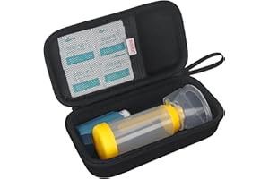 BOVKE Hard Travel Case for Asthma Inhaler, Inhaler Spacer for Kids and Adults, Masks, Inhaler Holder Asthma Carrying Bag with Mesh Pocket for Medicine and Other Accessories, Black (Case Only)