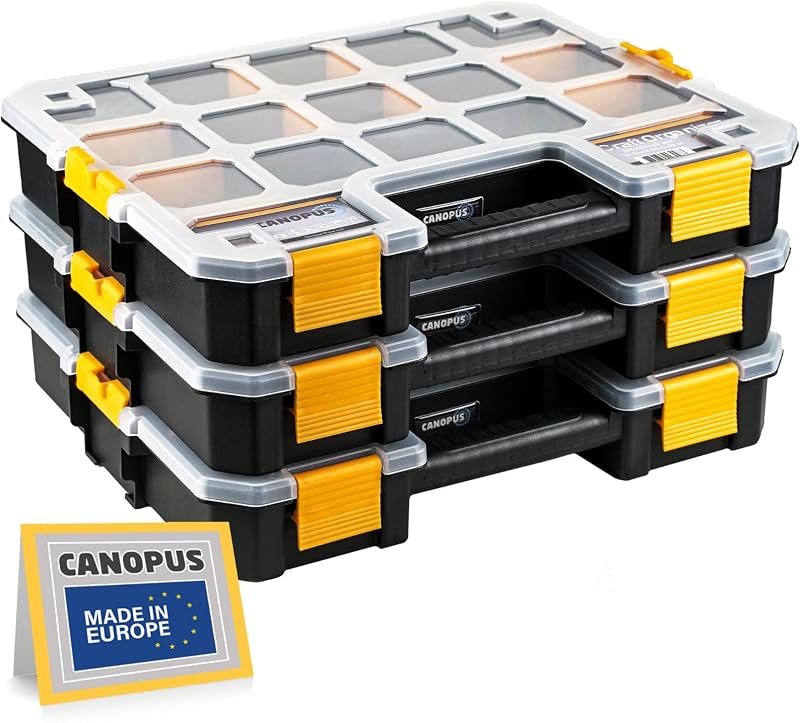 CANOPUS 3pc Heavy Duty Storage Organiser Stackable Cases with Adjustable