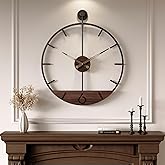 Cuspin Large Wall Clock 30 Inch Modern Farmhouse Wall Clock Battery Operated for Living Room Decor, Walnut Wood Dial with Bla