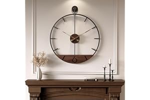 Cuspin Large Wall Clock 30 Inch Modern Farmhouse Wall Clock Battery Operated for Living Room Decor, Walnut Wood Dial with Black Metal Frame, Silent Non Ticking Clocks for Kitchen, Office, Bedroom