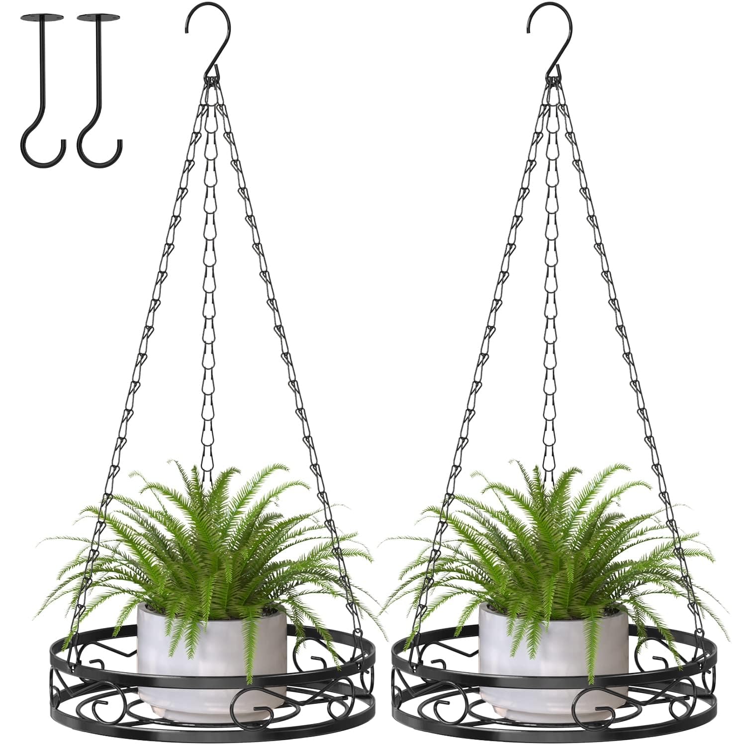Mutool Hanging Planter, 2PCS Plant Pots for Indoor Outdoor, Planter Baskets With Ceiling Hook & Chains, Black