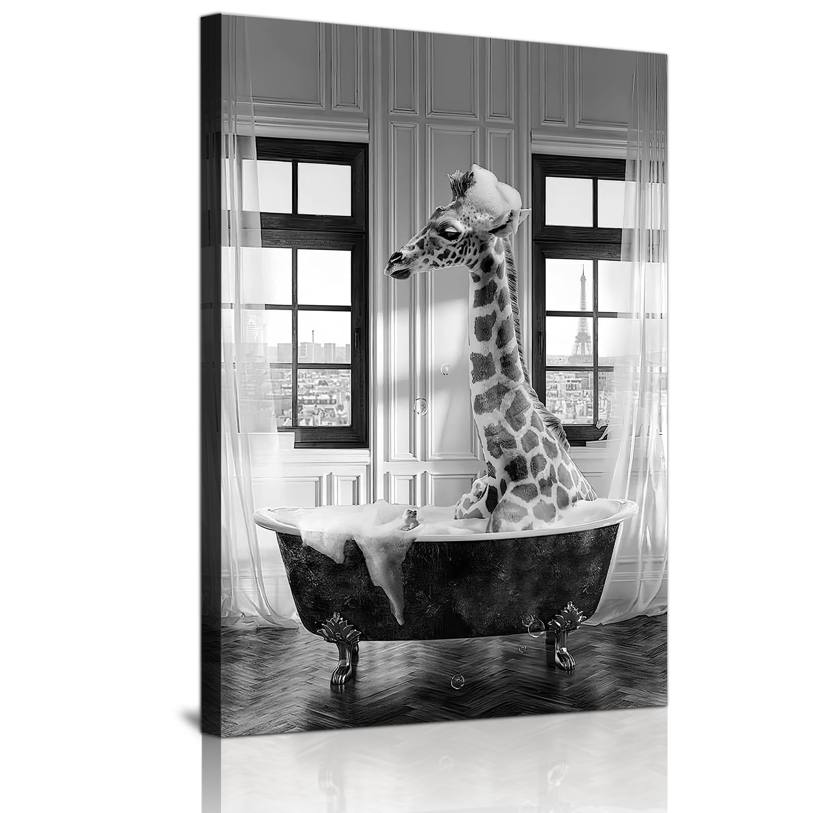 IUNTWEIE Animal In The Bathroom Pictures, Black White Animal Bath Picture, Funny Wall Pictures, Prints Canvas Poster, Art, Wall Art, Minimalist Home Decor - Without Frame (50 x 70, Animal -3)