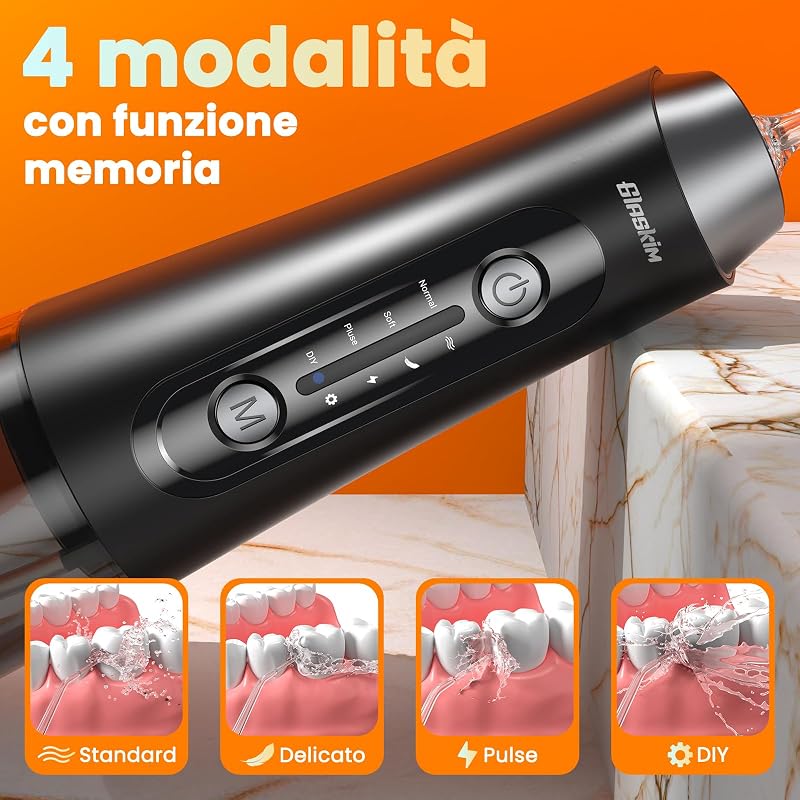 Idropulsore Dentale Portatile Irrigatore Orale Pulizia Denti con 4 Modalità
