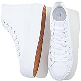 FRACORA Womens High Top Canvas Shoes White Black Platform Sneakers Lace Up Shoes for Women
