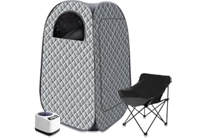 aledaras Portable Steam Sauna, Personal Steam Sauna Tent for Home Spa, Full Size Portable Spa Sauna Box with 3L 1000W Sauna Steamer, Large Size Foldable Chair Included, Grey