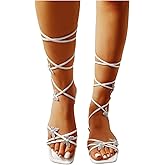 GORGLITTER Women's Sparkly Butterfly Lace Up Flat Sandals Criss Cross Strappy Tie Up Slide Sandals