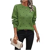 MakeMeChic Women's Polka Dots Sweaters Long Sleeve Fall Sweater Round Neck Knitted Tops