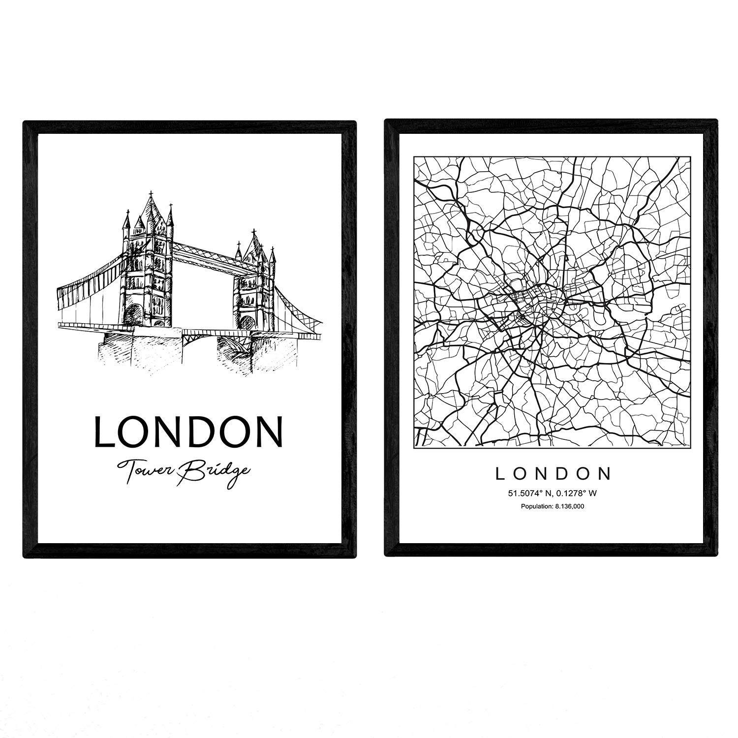 Nacnic Pack posters London - Tower Bridge. Sheets with monuments of cities. A3 size