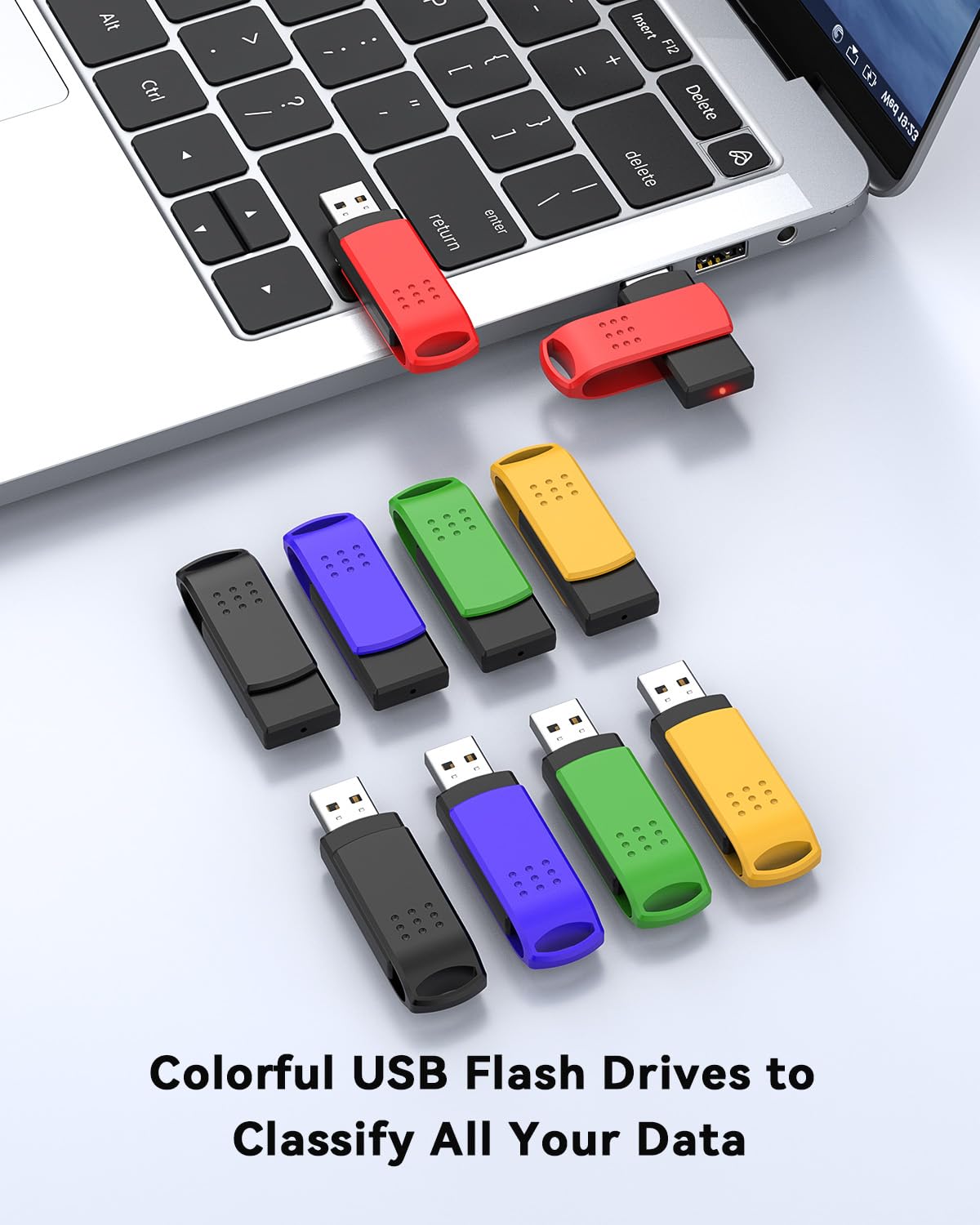 KEXIN 16GB Flash Drive 10 Pack USB 2.0 Thumb Drives Swivel Memory Stick Bulk USB Drive with LED Light - Green, Red, Black, Blue, Yellow