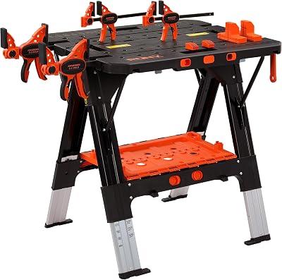 Pony 2-in-1 Folding Workbench 227kg Table 454kg Sawhorse Portable Height Adj