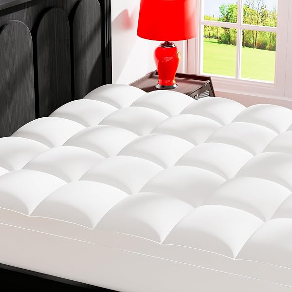 TOPLLEN FULL MATTRESS TOPPER FOR BACK PAIN RELIEF, EXTRA THICK PILLOW TOP PLUSH MATTRESS PAD WITH DEEP POCKET, SOFT PILLOWTOP FULL SIZE BED TOPPERS FILLED FLUFFY DOWN ALTERNATIVE, WHITE