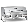 ONLYFIRE GRILLS Tabletop BBQ Gas Grill 3 Burners, 24" Stainless Steel Portable Propane Grill with Foldable Legs for Outdoor B