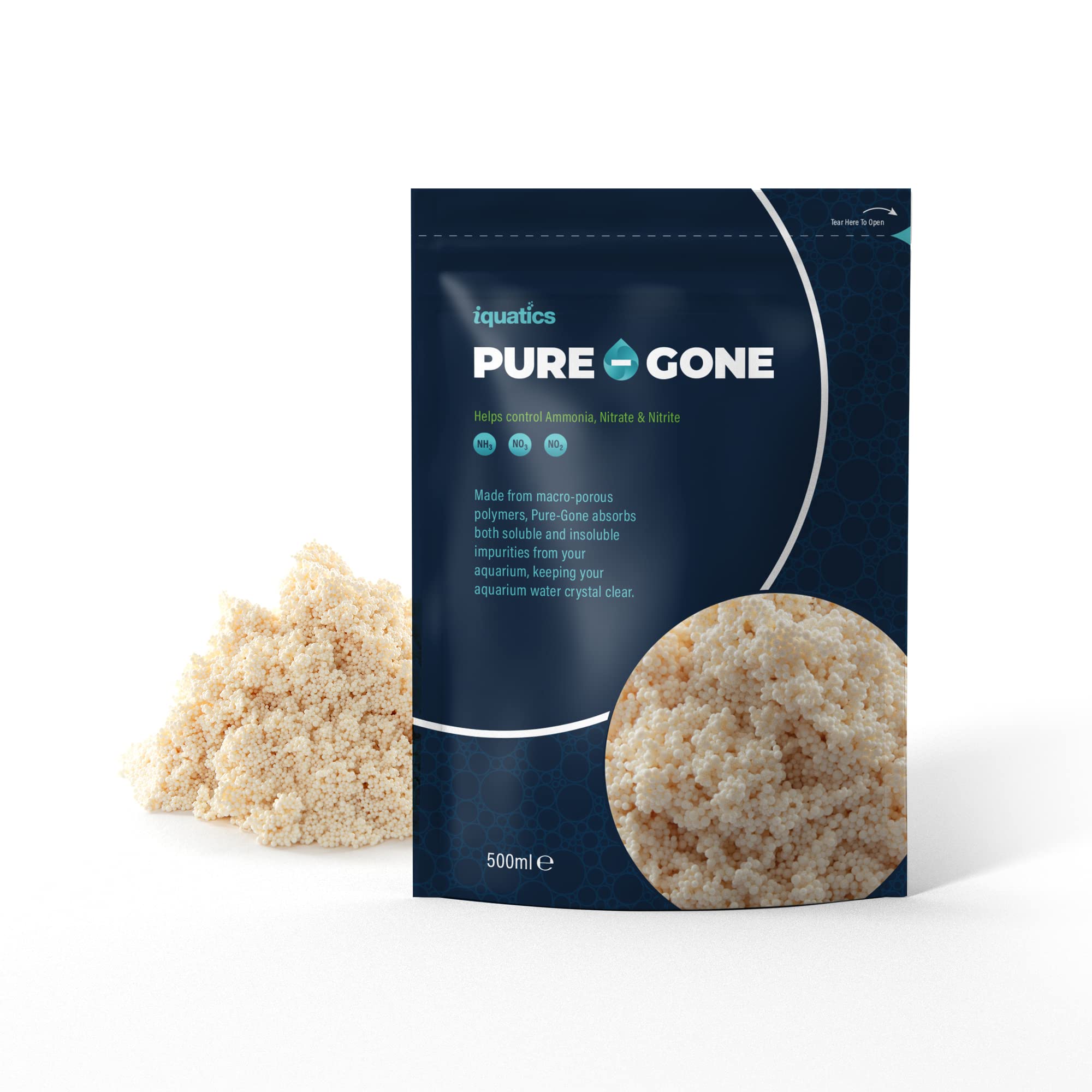 iQuatics Pure-Gone Organic Remover 100ml – Advanced Macro-Porous Polymer Filter Media for Freshwater & Marine Aquariums – Absorbs Nitrogenous Wastes, Improves Water Clarity, Rechargeable Filter Media