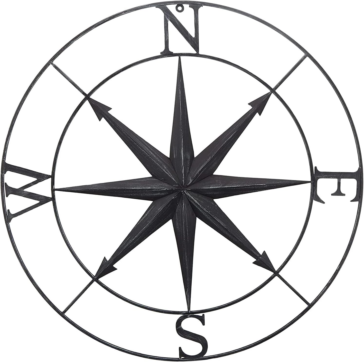 Plaques & Wall Art - Bellaa 27451, Nautical Compass Star Metal Wall Decor Coastal Decorative Beach Home Round Rustic Distressed Black 30 inch