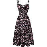 Scarlet Darkness Women 2026 Floral Corset Dress Summer Milkmaid Sundress Wedding Guest Dresses with Pockets