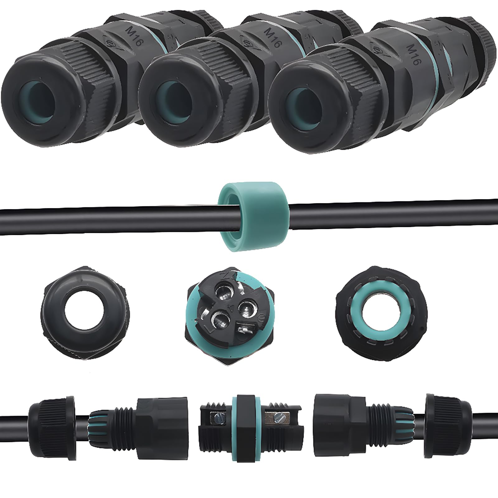 CESFONJER IP68 Waterproof Junction Box, Inline Connector Sleeve Coupler for 2-3 Pole Cables, Ø 3-6 mm