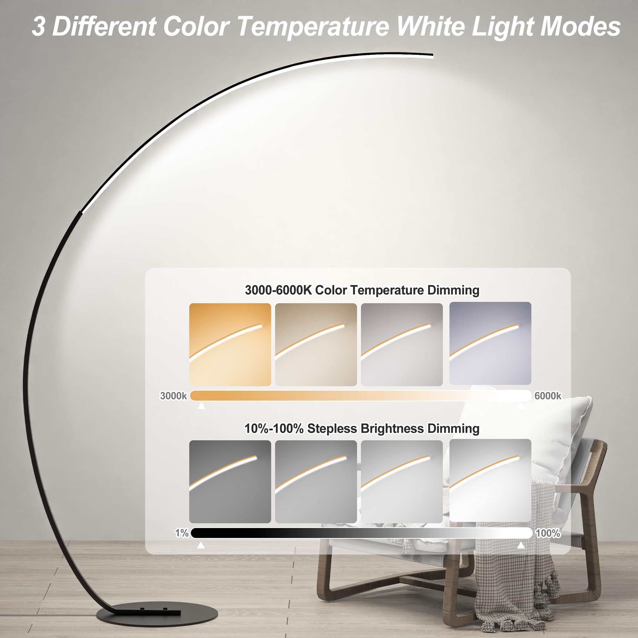 Mua E.P. Light RGBW Modern 69.99 inch Arched Standing Reading Floor ...