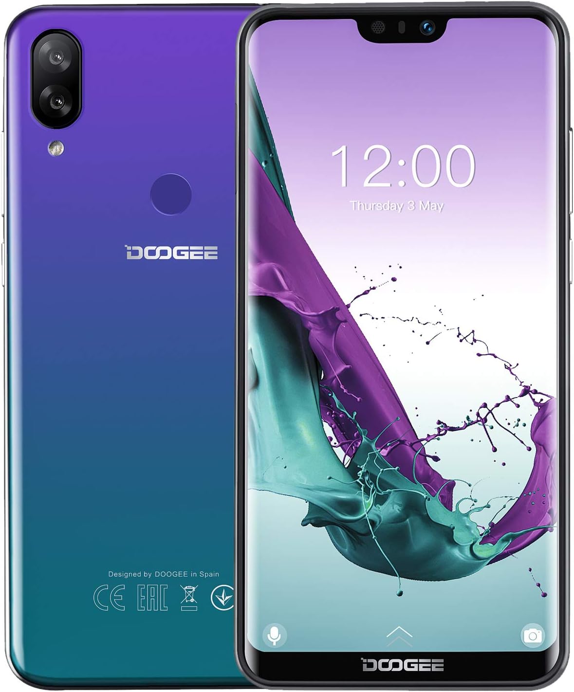 DOOGEE N10 4G Mobile Phone Android 8.1, 2019 Dual SIM Free Smartphones Unlocked 19:9 U-notch 5.84-inch FHD+ Octa core 3GB RAM 32GB ROM, Camera 16MP+16MP+13MP, 3360 mAh Face Unlock+Fingerprint - Blue