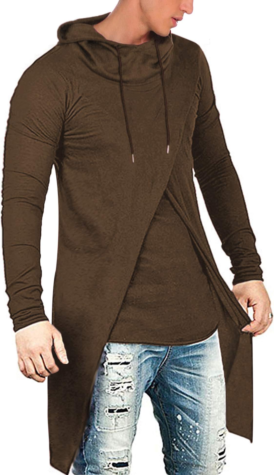 COOFANDYMen's Slim Fit Hoodie Lightweight Hooded Sweatshirt Casual Hip Hop Long Length Cloak Hooded Cape Pullover