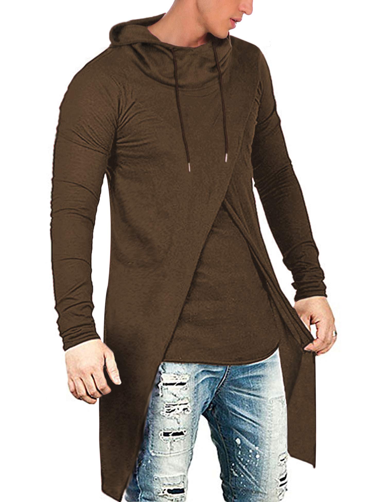 COOFANDYMen's Slim Fit Hoodie Lightweight Hooded Sweatshirt Casual Hip Hop Long Length Cloak Hooded Cape Pullover