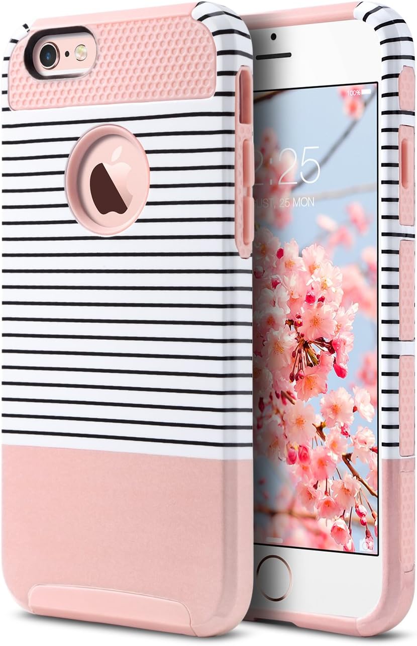 ULAK iPhone 6 Case, iPhone 6s Case Dual Layer Hybrid Shield TPU + PC Hard Case Cover For Apple iPhone 6s/6 4.7 Inch (Pink Stripes)