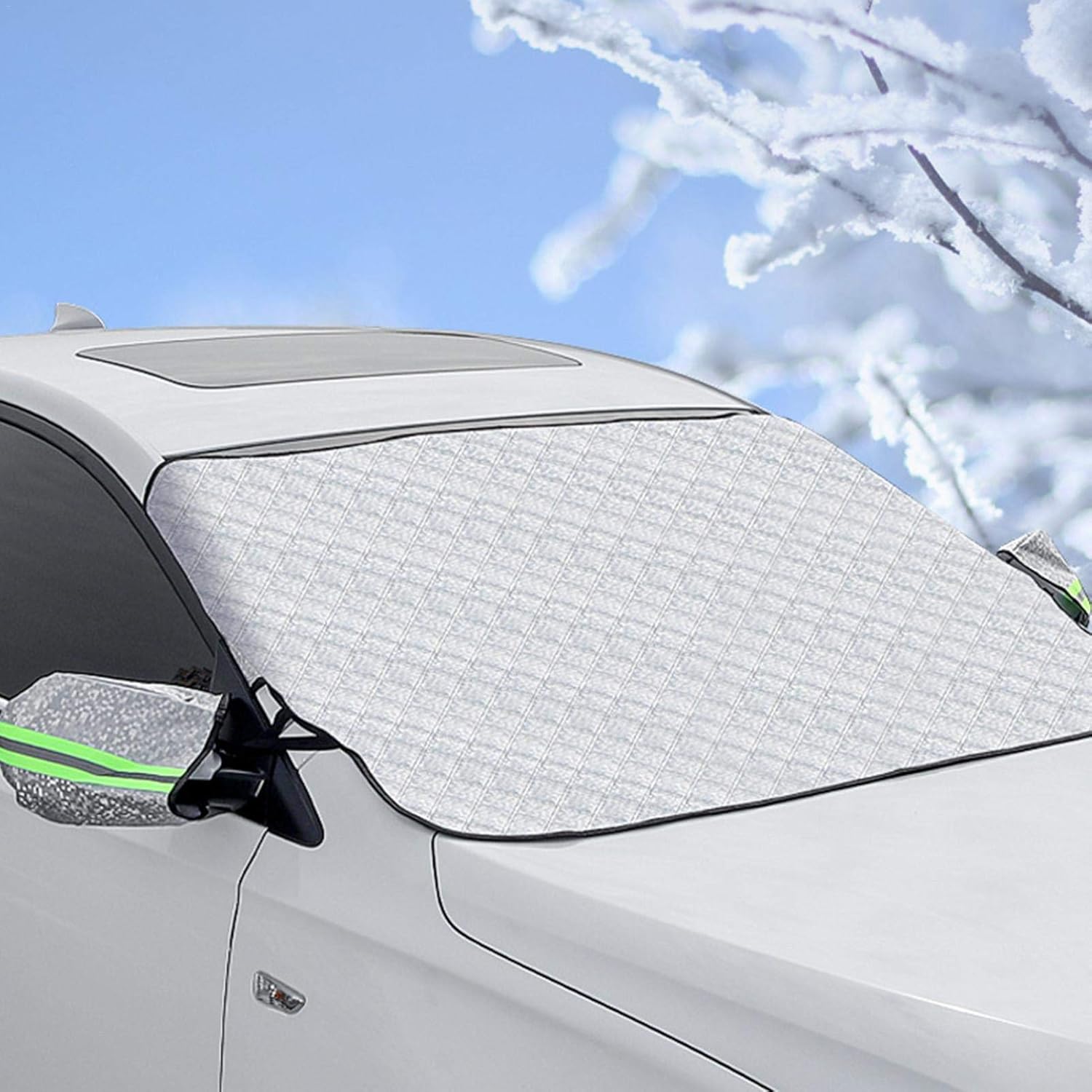 Amazon Co Jp Horypt フロントカバー 凍結防止 フロントガラス シート 雪対策 鏡保護カバー付き 雪対策霜よけ フロントガラス凍結防止シート 夜間警告性能付き 解氷スプレー サンシェード 車 フロント 凍結防止シート 自動車カバー 粉じん 落葉対策 霜 汚れから守る
