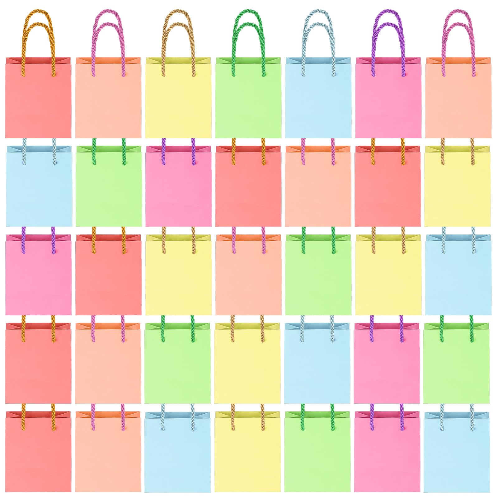 Photo 1 of Harloon 60 Pcs Mini Paper Gift Bags Bulk Rainbow Assorted Color Tiny Gift Bags with Handles Colored Mothers Day Goodie Bags Wrap Totes for Wedding Birthday Favors 4 x 2.75 x 4.5 Inch (Macaron Colors)