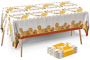 ATFUNSHOP Thanksgiving Tablecloth 2 Pack 54" X 108" Disposable Fall Table Cover Party Supplies Pumpkins Autumn Leaves Water Proof Plastic Table Cloth for Thanksgiving Decoration Dinner Party