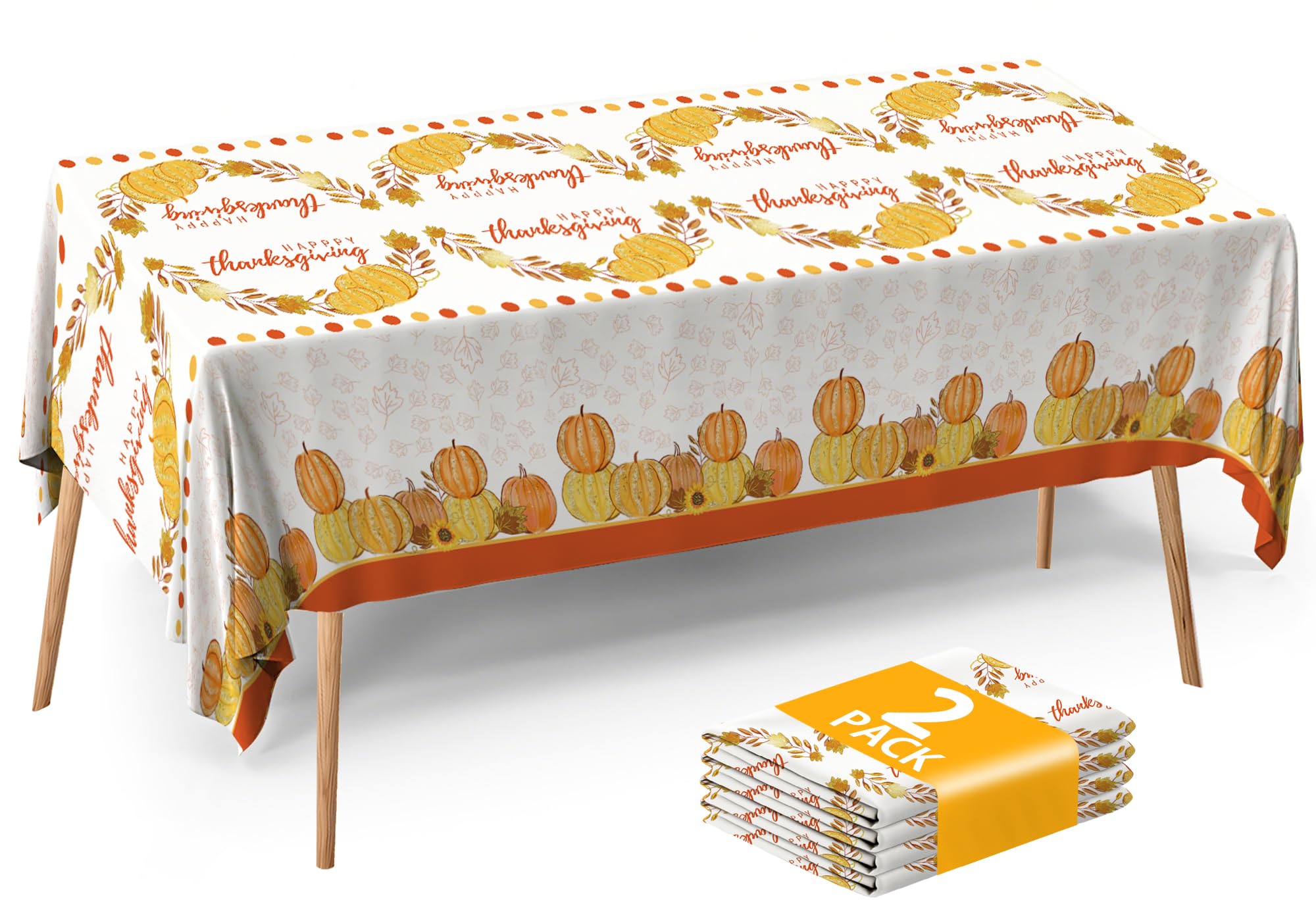 Photo 1 of **2 pack**ATFUNSHOP Thanksgiving Tablecloth 2 Pack 54" X 108" Disposable Fall Table Cover Party Supplies Pumpkins Autumn Leaves Water Proof Plastic Table Cloth for Thanksgiving Decoration Dinner Party