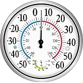 12'' Indoor Outdoor Thermometer - Outdoor Thermometer Hygrometer Decorative, Large Outdoor Thermometer with Large Numbers, No