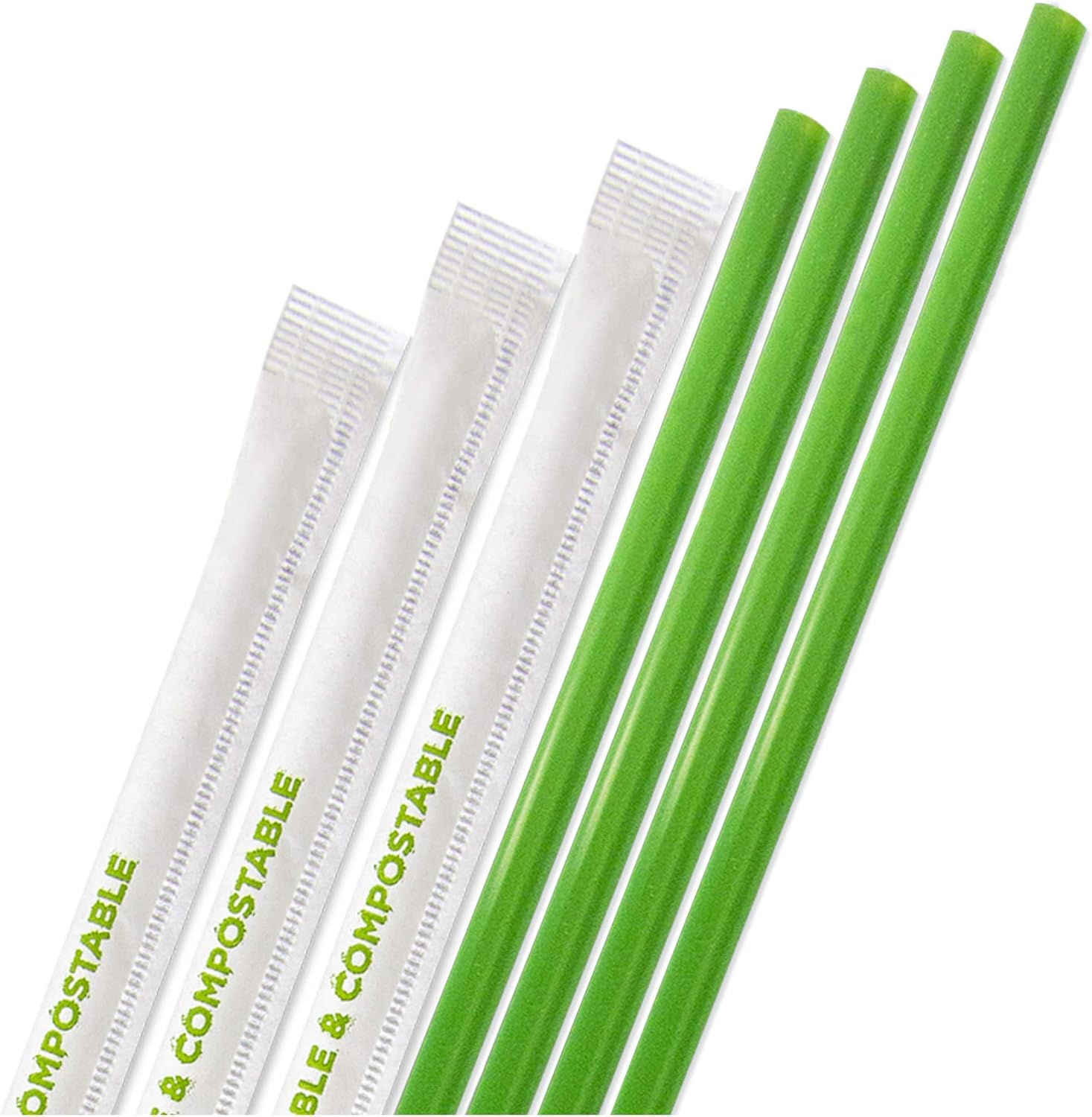 [400 Pack] Compostable Straws 7 3/4 Inch Long - Green Disposable Straws, Biodegradable Eco Friendly Drinking Straw for Milkshake Smoothies, PLA Plant Based Individually Wrap Plastic Paper Alternative