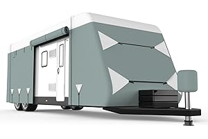 Filluck 31-34ft Travel Trailer RV Cover,Upgraded Oxford Waterproof Rip-Resistant Anti-UV Camper Cover with Tongue Jack Cover & 6 Gutter Covers