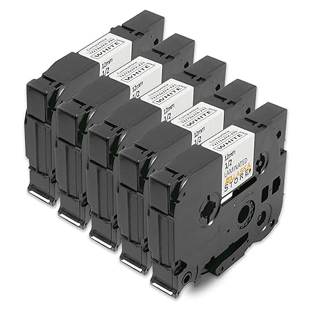 5X Farbband Tape Schriftband für TZ231 TZE231 TZ-231 TZE-231 tze-fx231 tzefx231 AZE-231 AZE231 12mm Schwarz auf Weiß für Brot