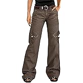 Flamingals Straight Leg Mid Waist Stitch Detail with Flap Pocket Cargo Pants Without Belt