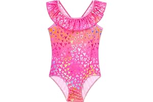 Snowheart Girls Swimsuit One Piece Bathing Suit Kids Quick Dry Shoudler Ruffle Floral Swimwear for 3-12 Years Old
