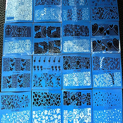 Chinatera 48 Sheets Nail Art Water Transfer Decal Lace Flower Sticker Black White Manicure