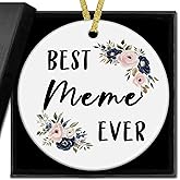 nvucamd Best Meme Ever Gifts Christmas Ceramic Ornaments Decor, Grandma Mothers Day Birthday Ornaments Gifts for Meme from Grandkids, Grandma Haning Ornament Decorations for Christmas Tree