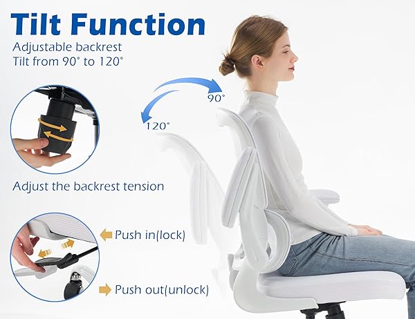 TRALT ERGONOMIC OFFICE CHAIR – DESK CHAIR WITH ADJUSTABLE LUMBAR SUPPORT COMPUTER CHAIR – MESH COMFY CHAIR WITH FLIP-UP ARMRESTS – GAMING CHAIRS FOR ADULTS HOME OFFICE (LEATHER, WHITE)