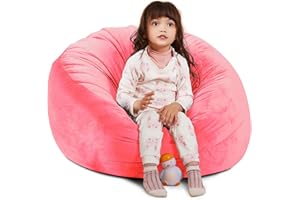 BCHWAY FAMILY Bean Bag Chair Cover, Stuffed Animal Storage, Plush Toys Organizer Holder, Beanbag Chairs Cover for Kids Teans and Adults Super Soft and Comfortable Fabric X-Large with Handle and Zipper -Round Pink