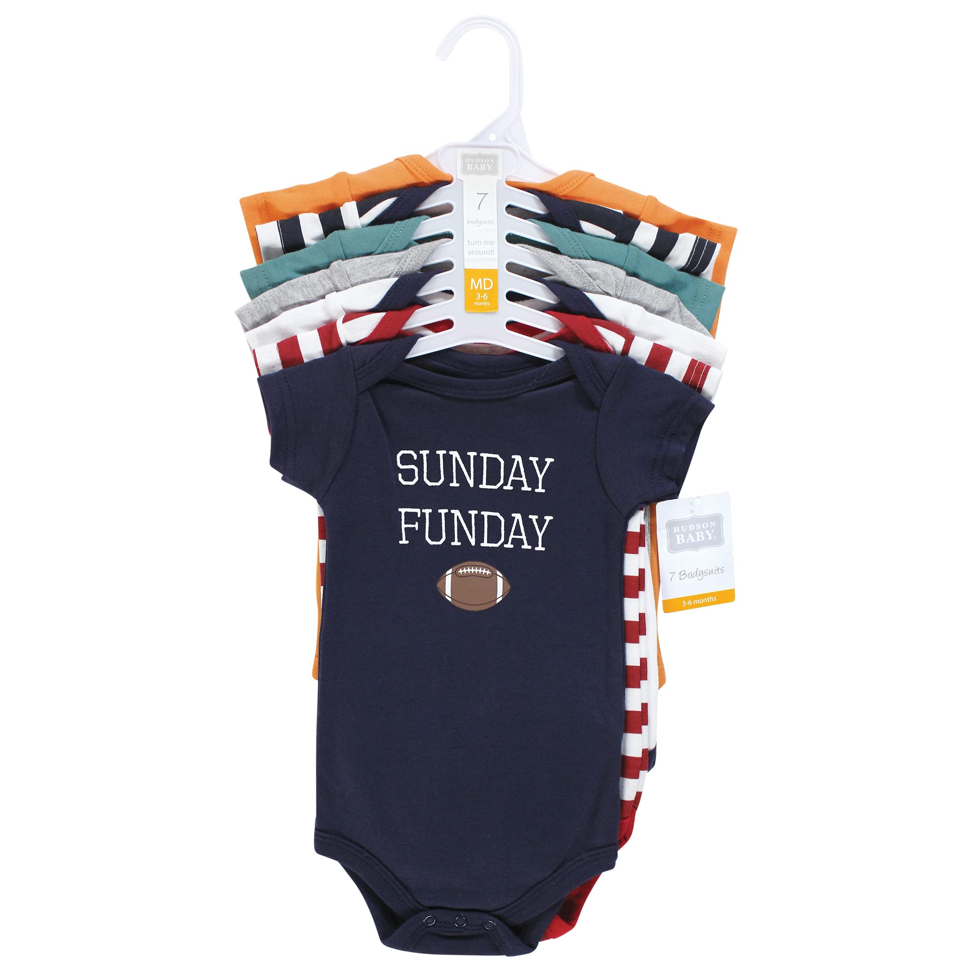 Hudson Baby Unisex Baby Cotton Bodysuits, Sports Stripes, 6-9 Months
