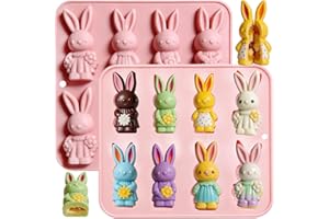 2 Pack Easter Silicone Molds for Baking, 8 Cavities Easter Bunny Molds Silicone Easter Bunny Chocolate Mold for Cake Jelly Ic